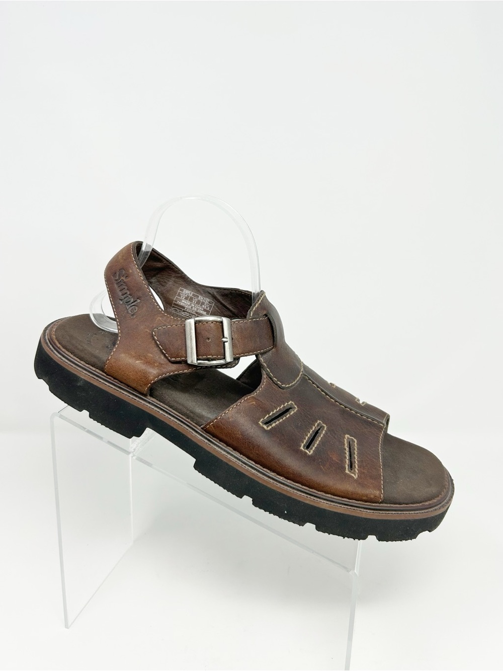 Simple Men's Fisherman Sandals Brown Leather Buckle Strap Lug Sole Size 12